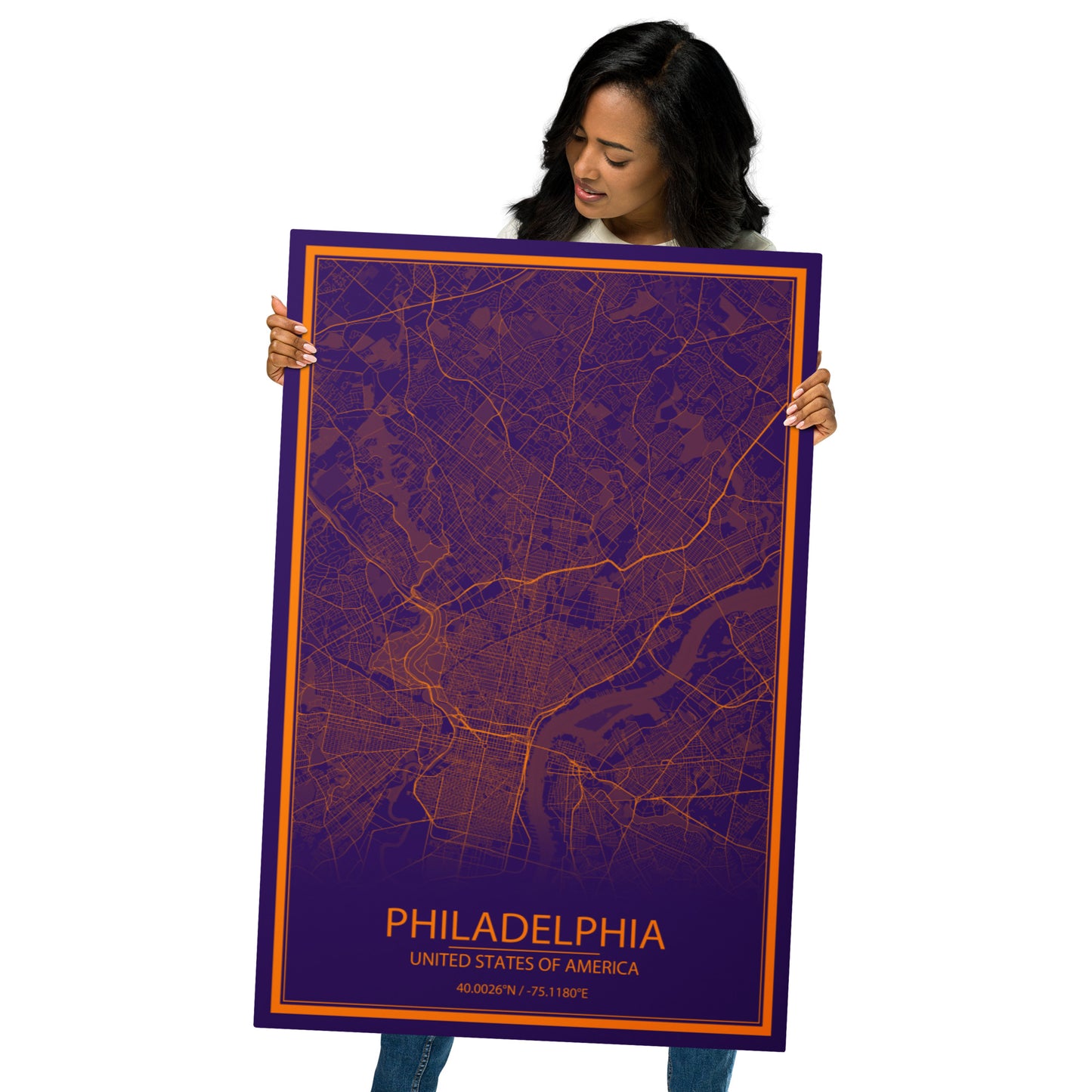 Philadelphia Purple and Orange Metal Map