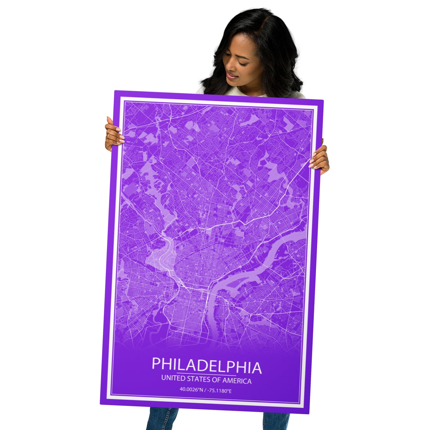 Philadelphia Purple and White Metal Map