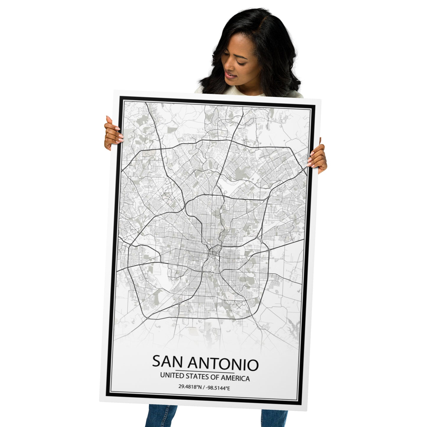 San Antonio White Metal Map