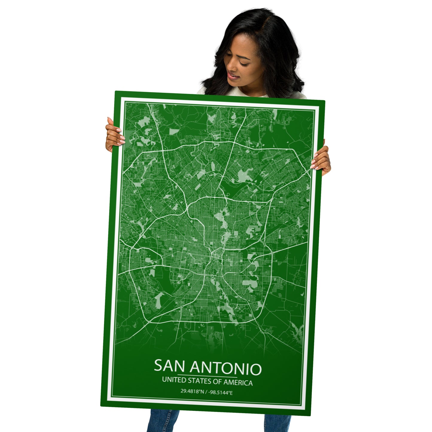 San Antonio Green and White Metal Map