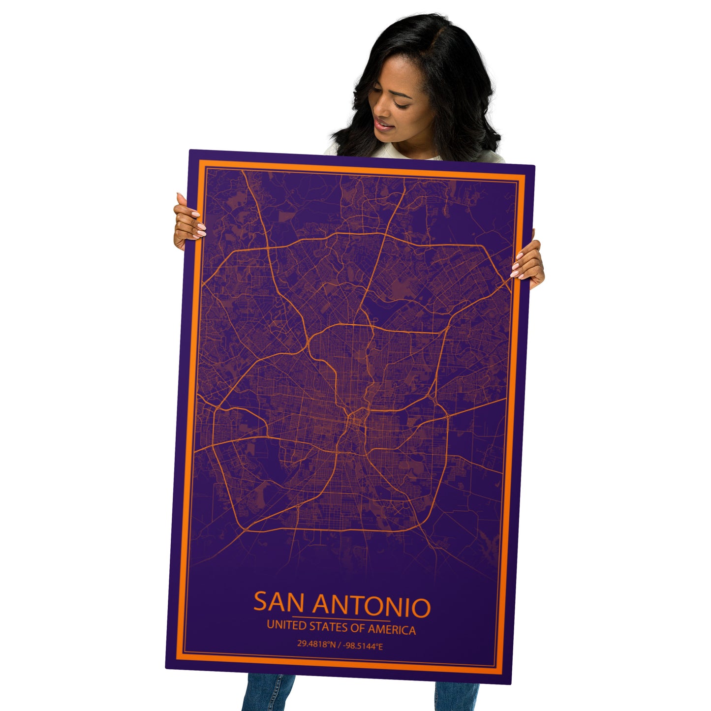 San Antonio Purple and Orange Metal Map