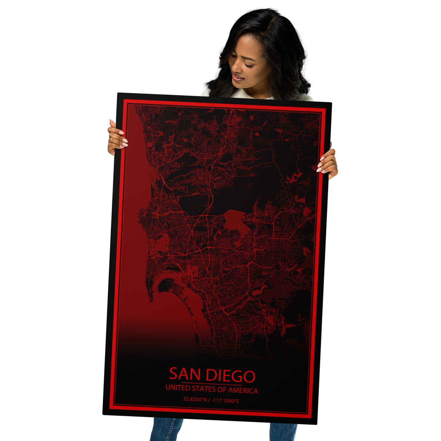 San Diego Black and Red Metal Map