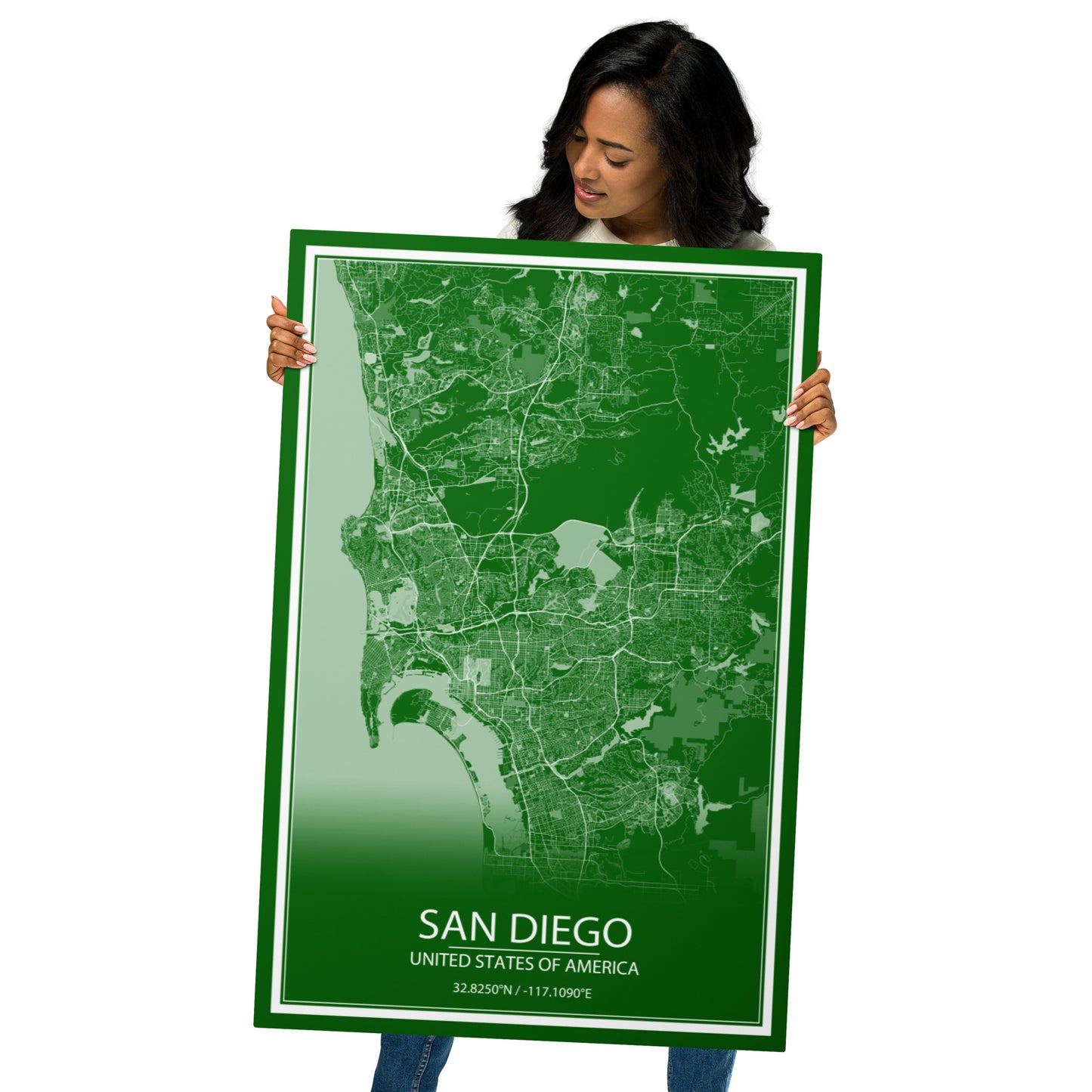 San Diego Green and White Metal Map