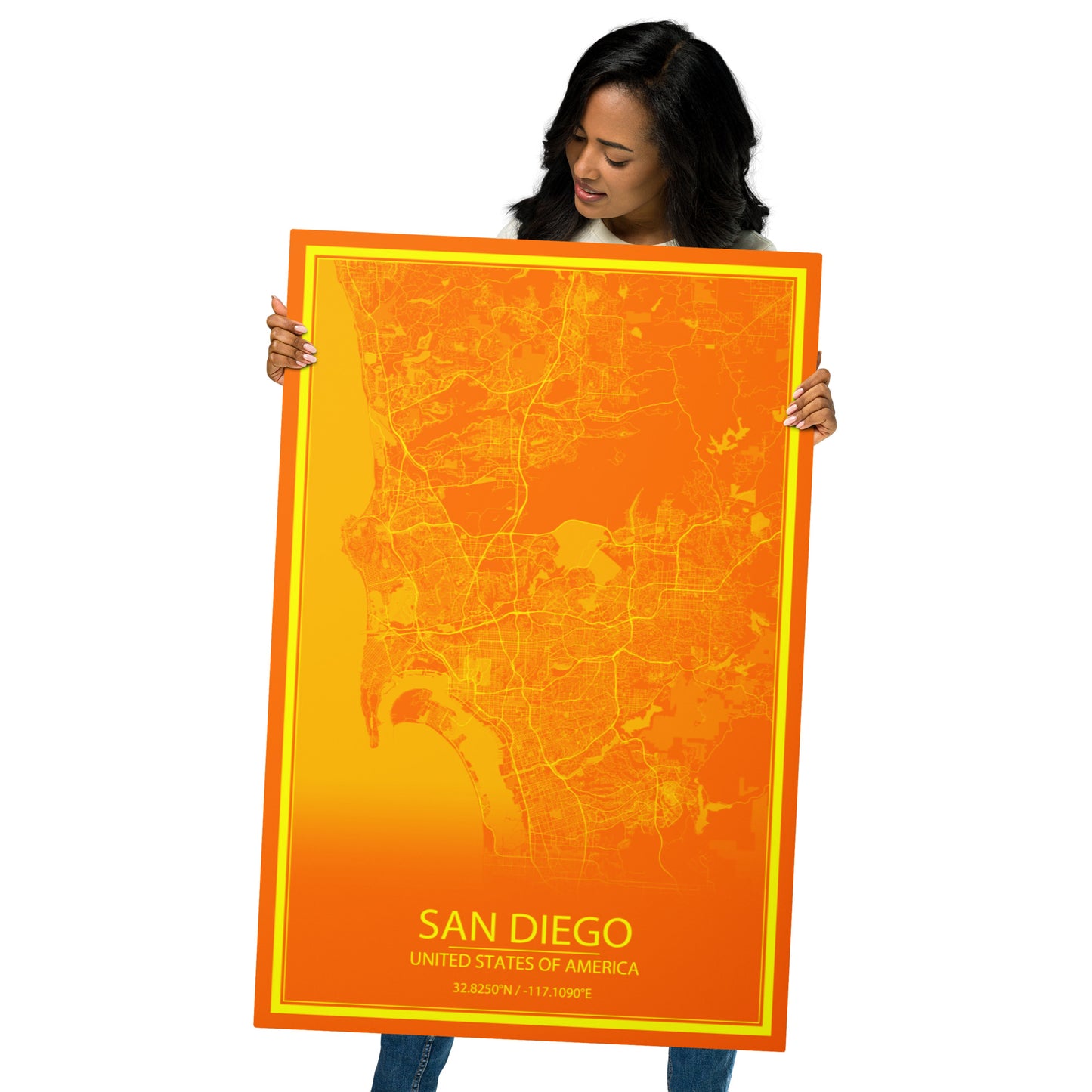 San Diego Orange and Yellow Metal Map