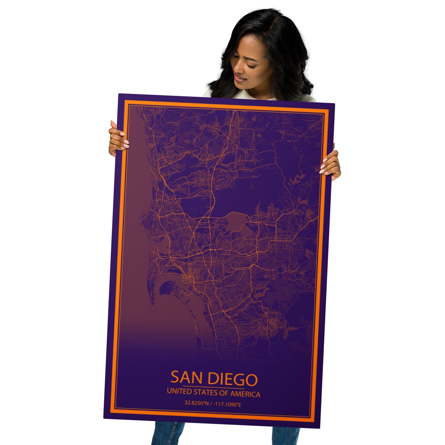 San Diego Purple and Orange Metal Map