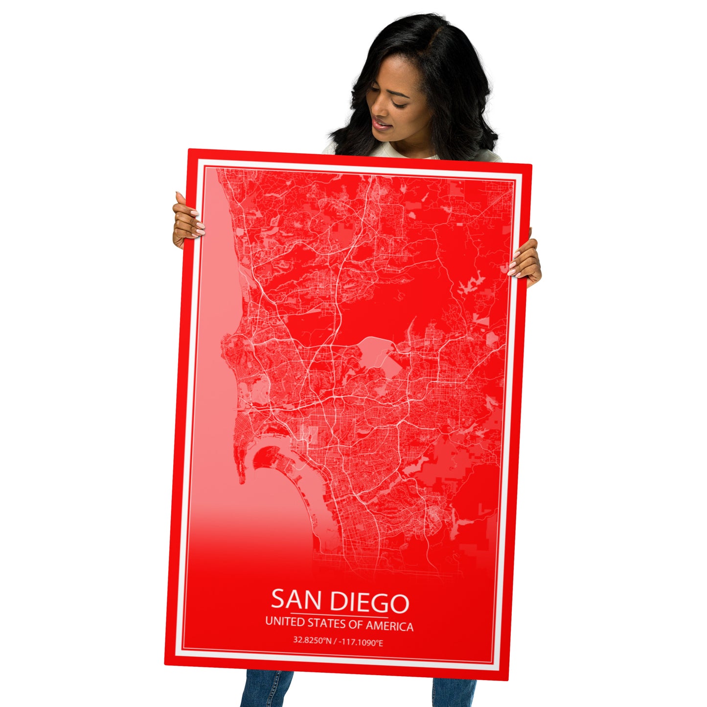 San Diego Red and White Metal Map