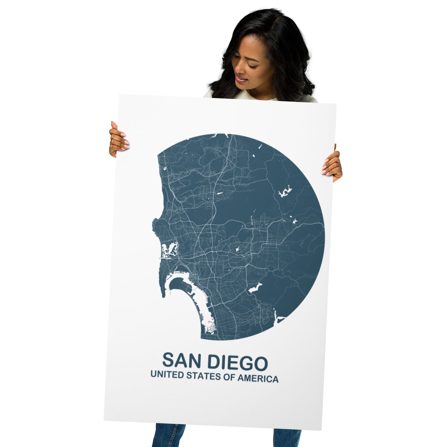 San Diego Circular Blue Metal Map