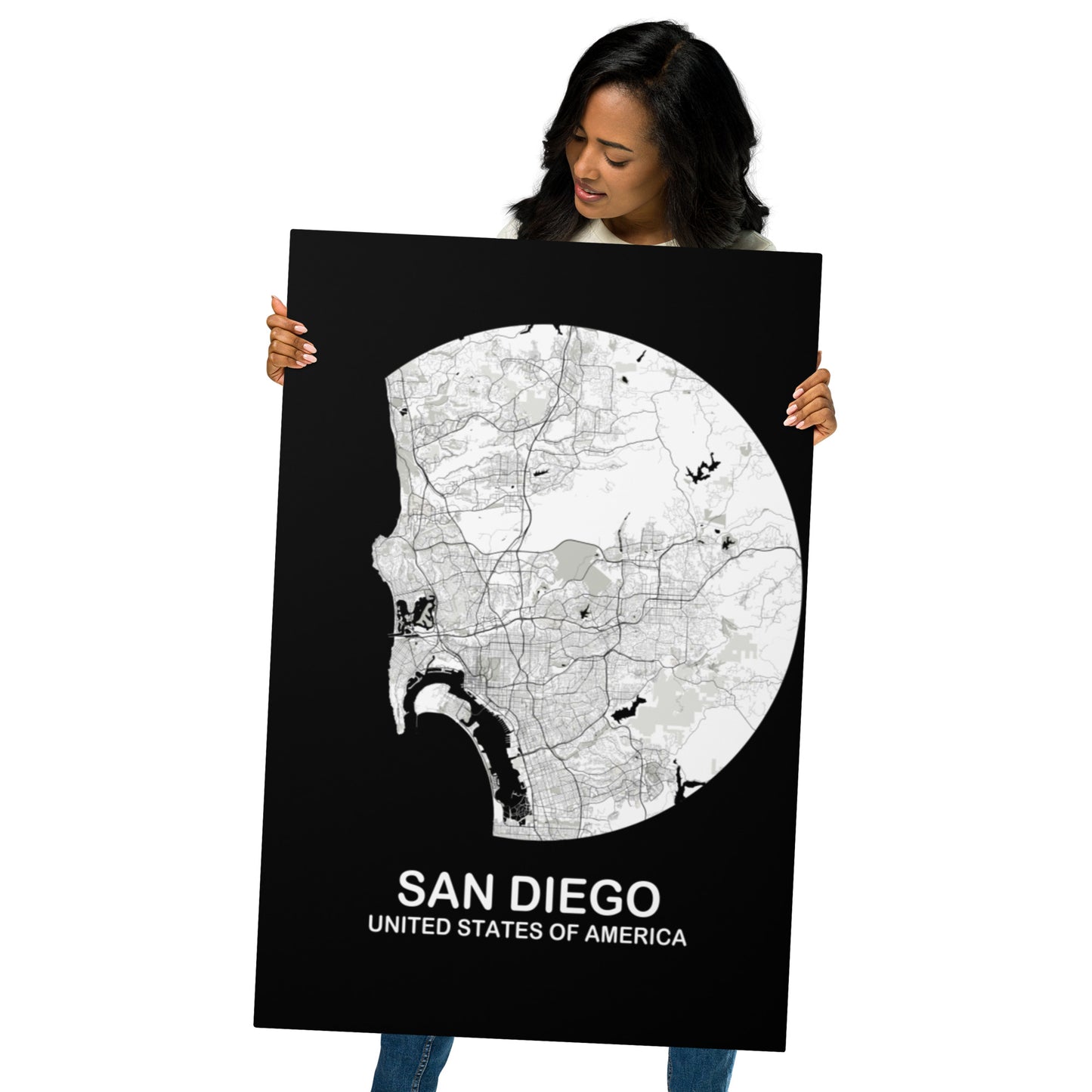 San Diego Circular White Metal Map