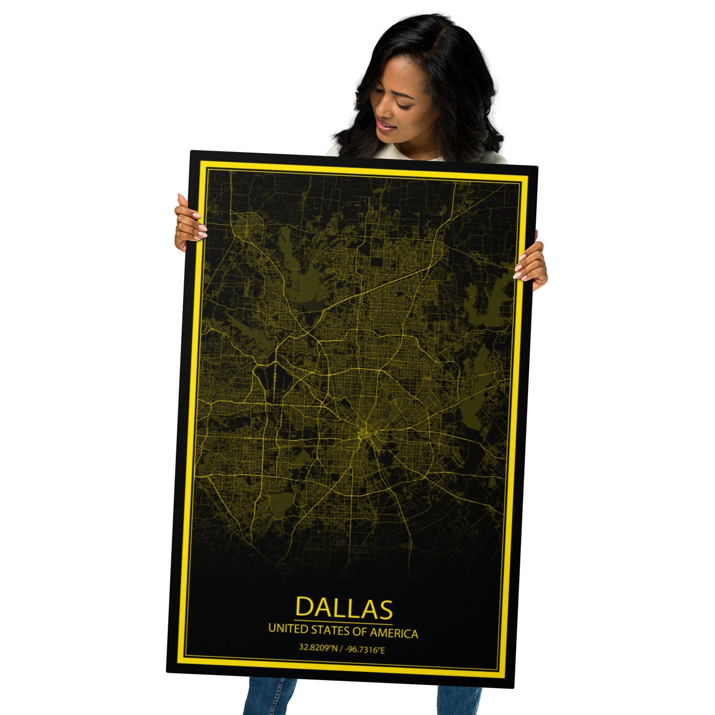 Dallas Black and Yellow Metal Map