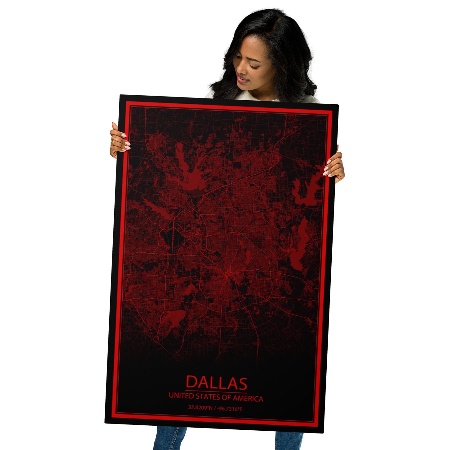 Dallas Black and Red Metal Map