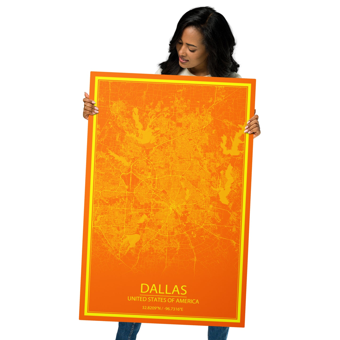 Dallas Orange and Yellow Metal Map