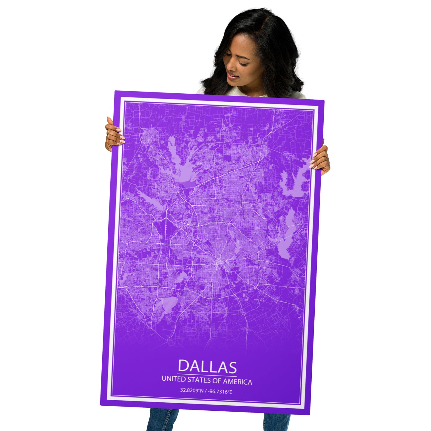 Dallas Purple and White Metal Map