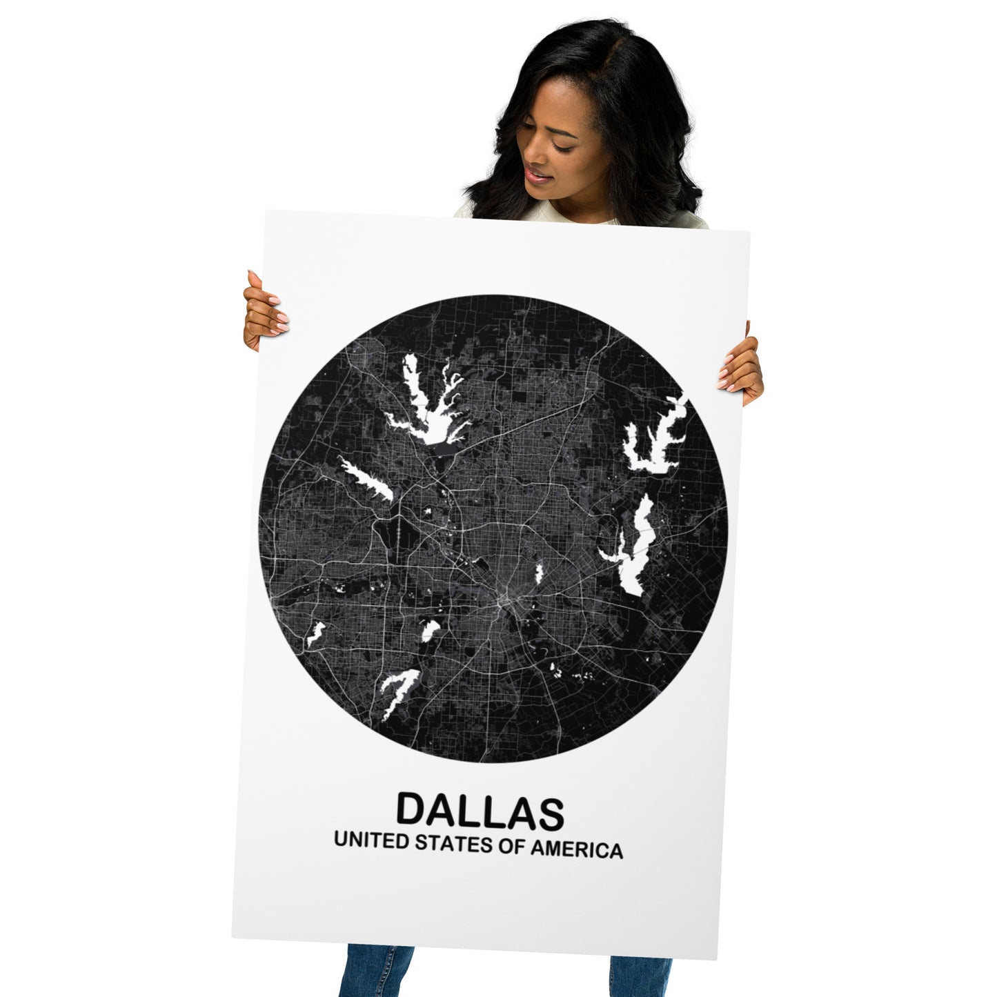 Dallas Circular Black Metal Map