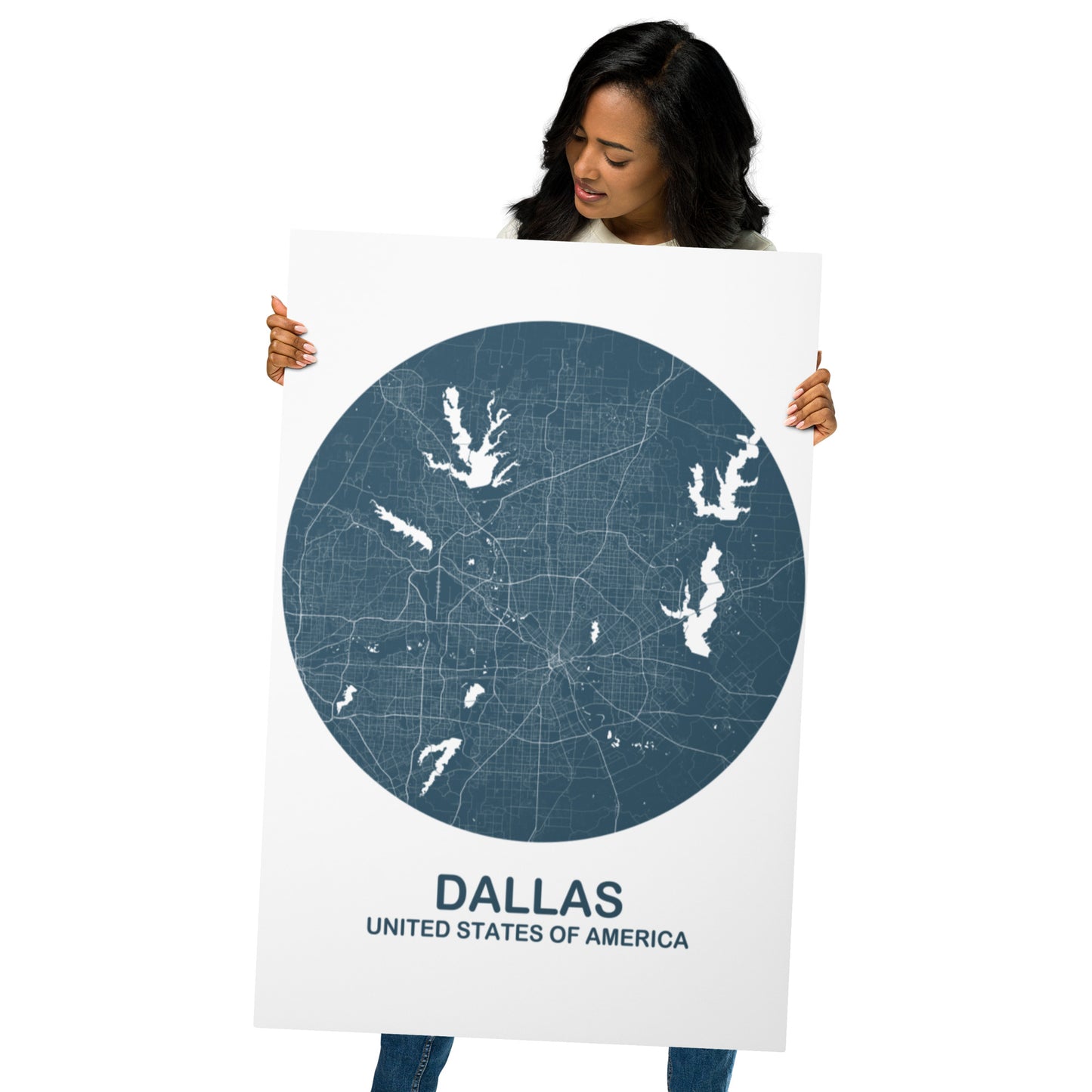 Dallas Circular Blue Metal Map