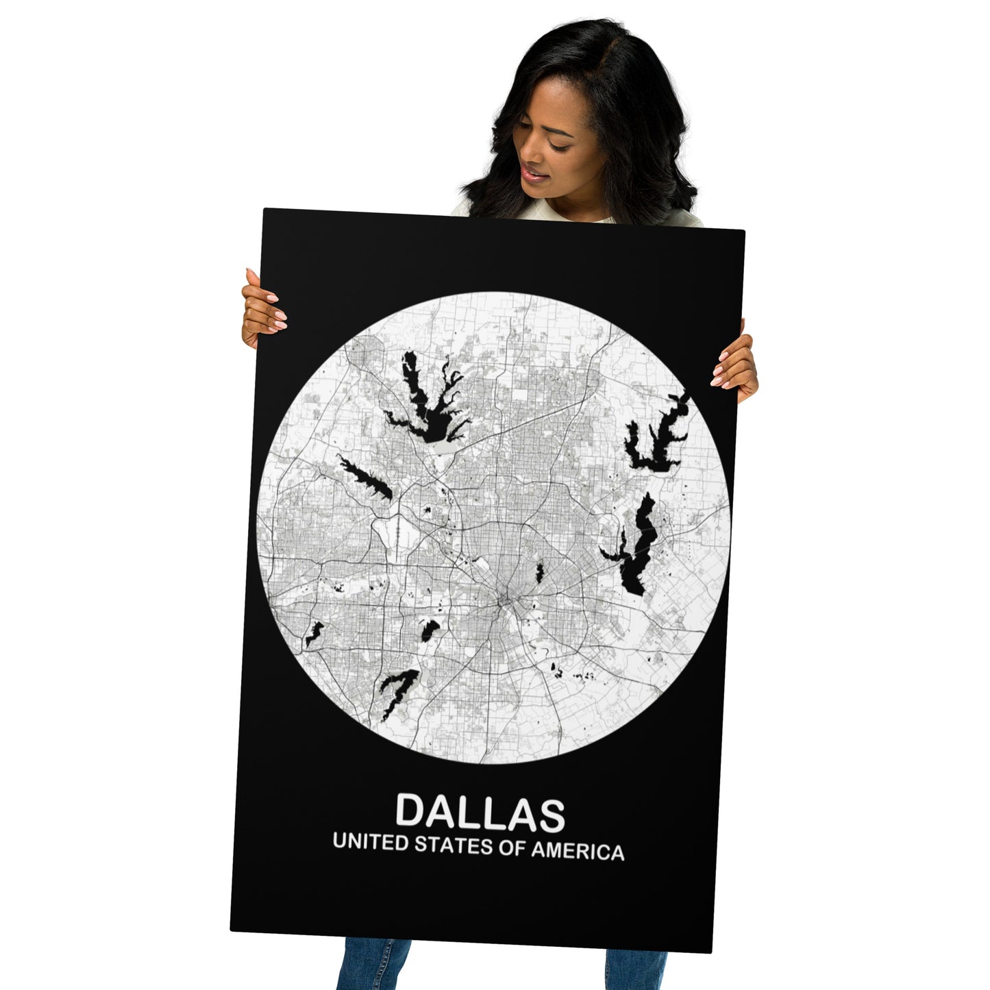 Dallas Circular White Metal Map