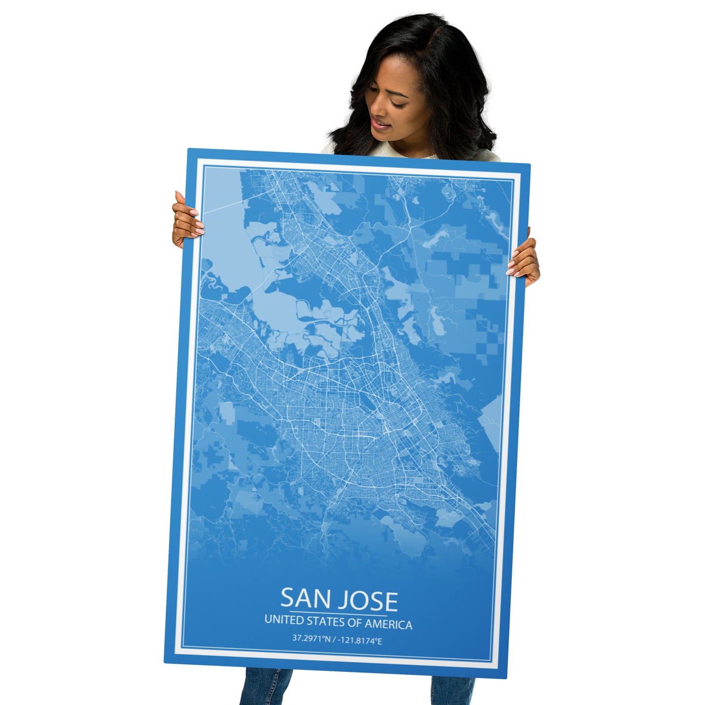 San Jose Blue and White Metal Map