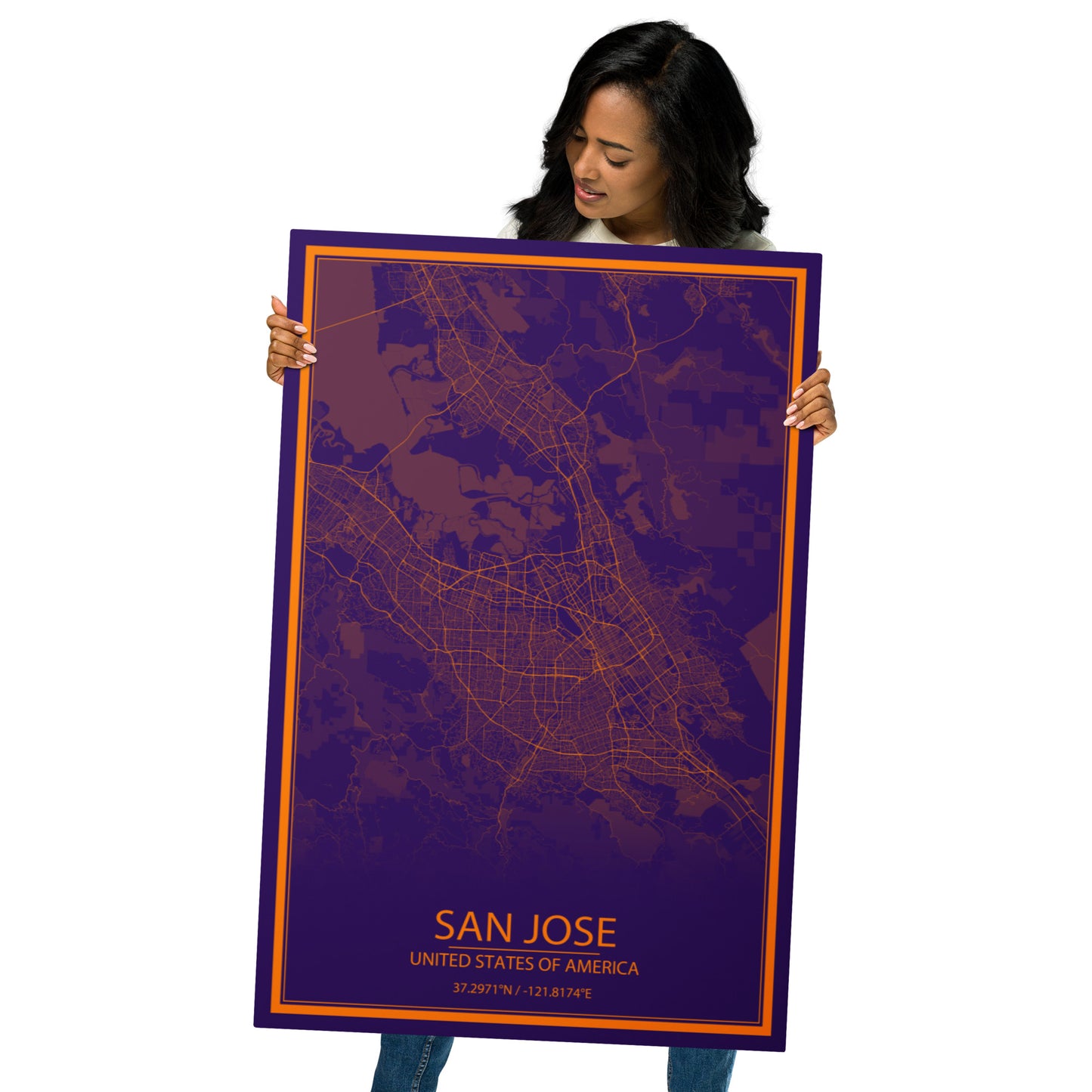 San Jose Purple and Orange Metal Map