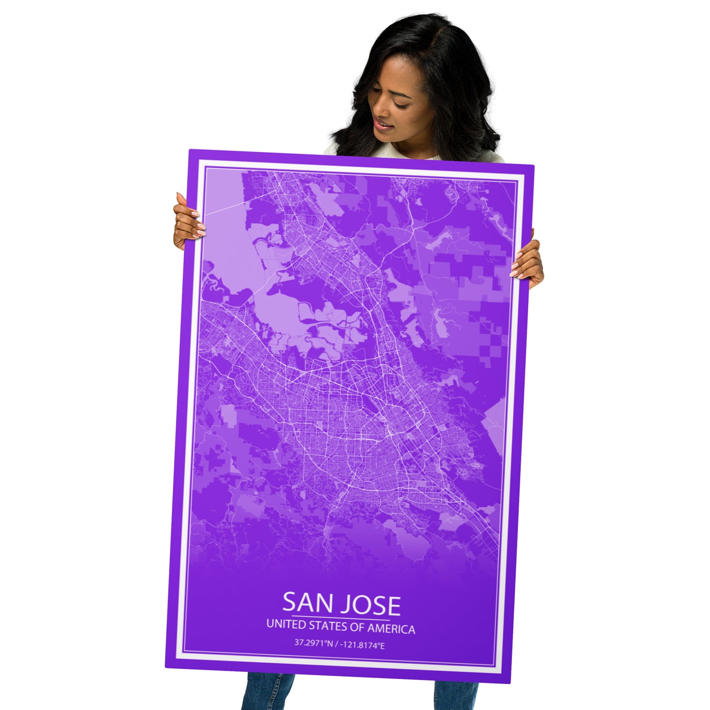 San Jose Purple and White Metal Map