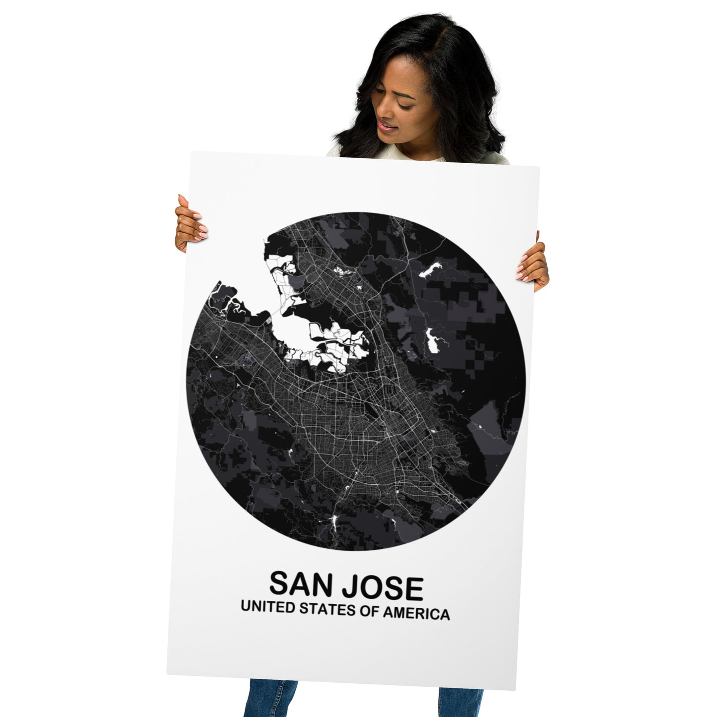 San Jose Circular Black Metal Map