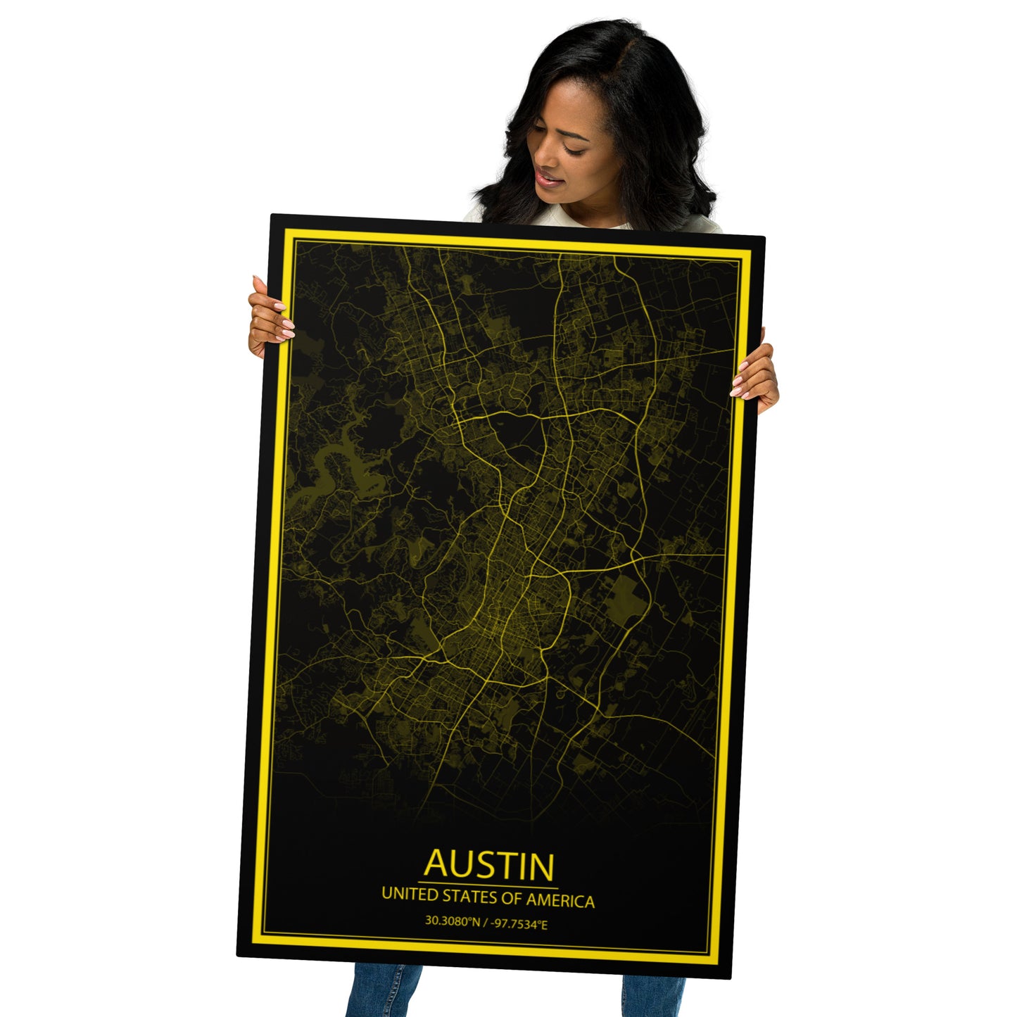 Austin Black and Yellow Metal Map