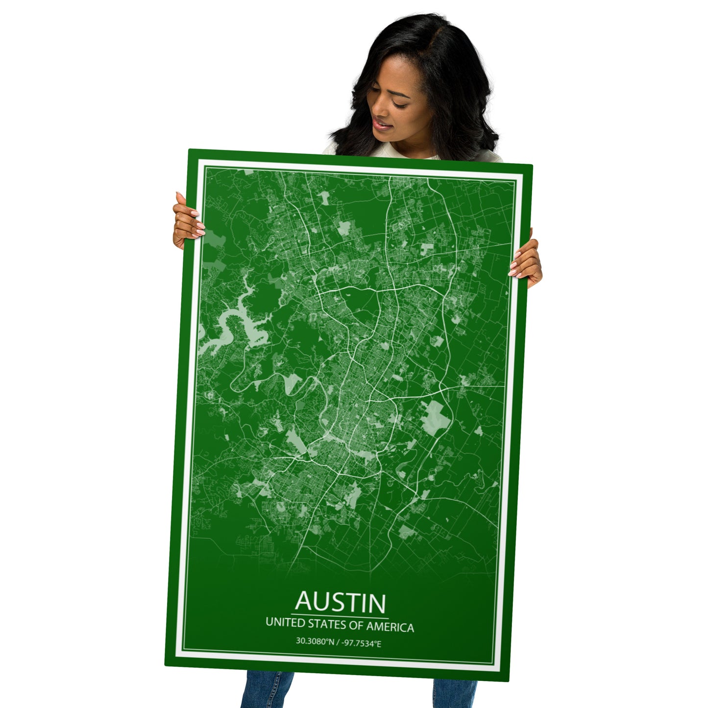 Austin Green and White Metal Map