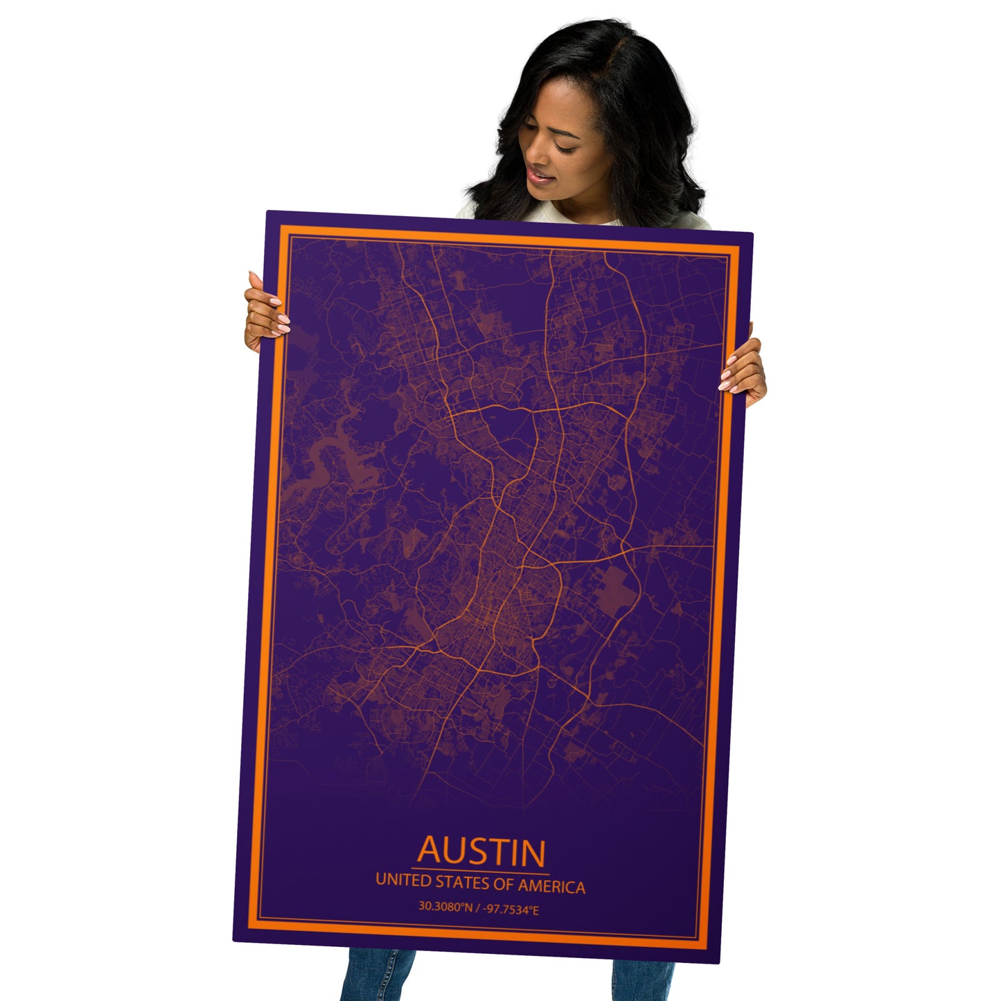 Austin Purple and Orange Metal Map