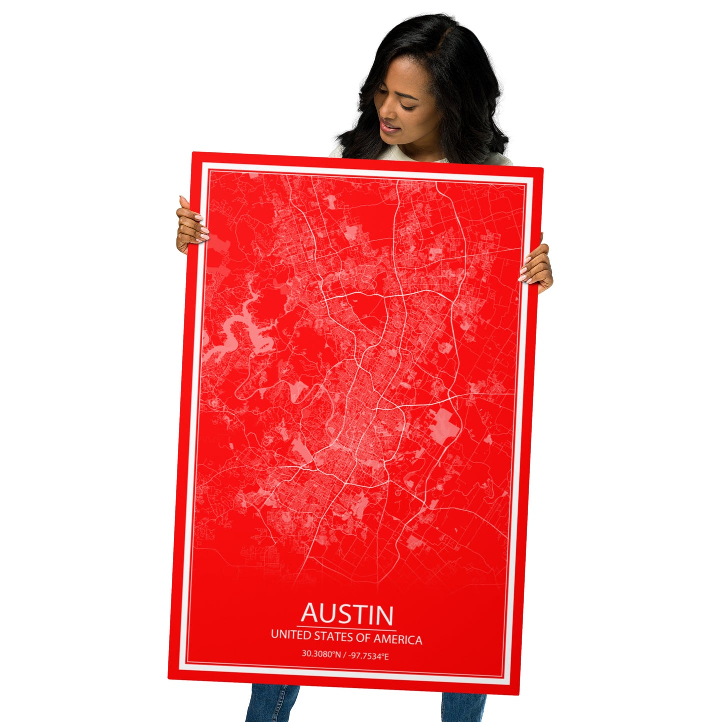 Austin Red and White Metal Map