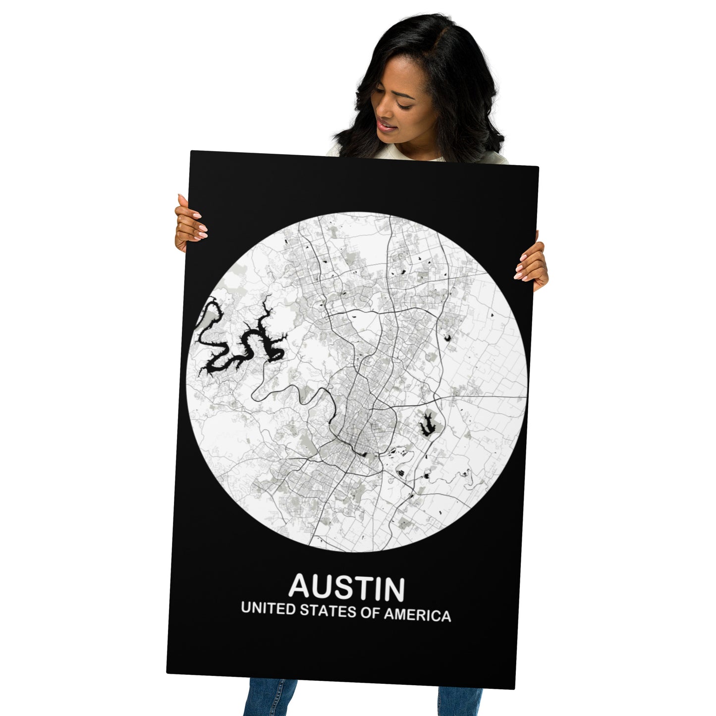 Austin Circular White Metal Map