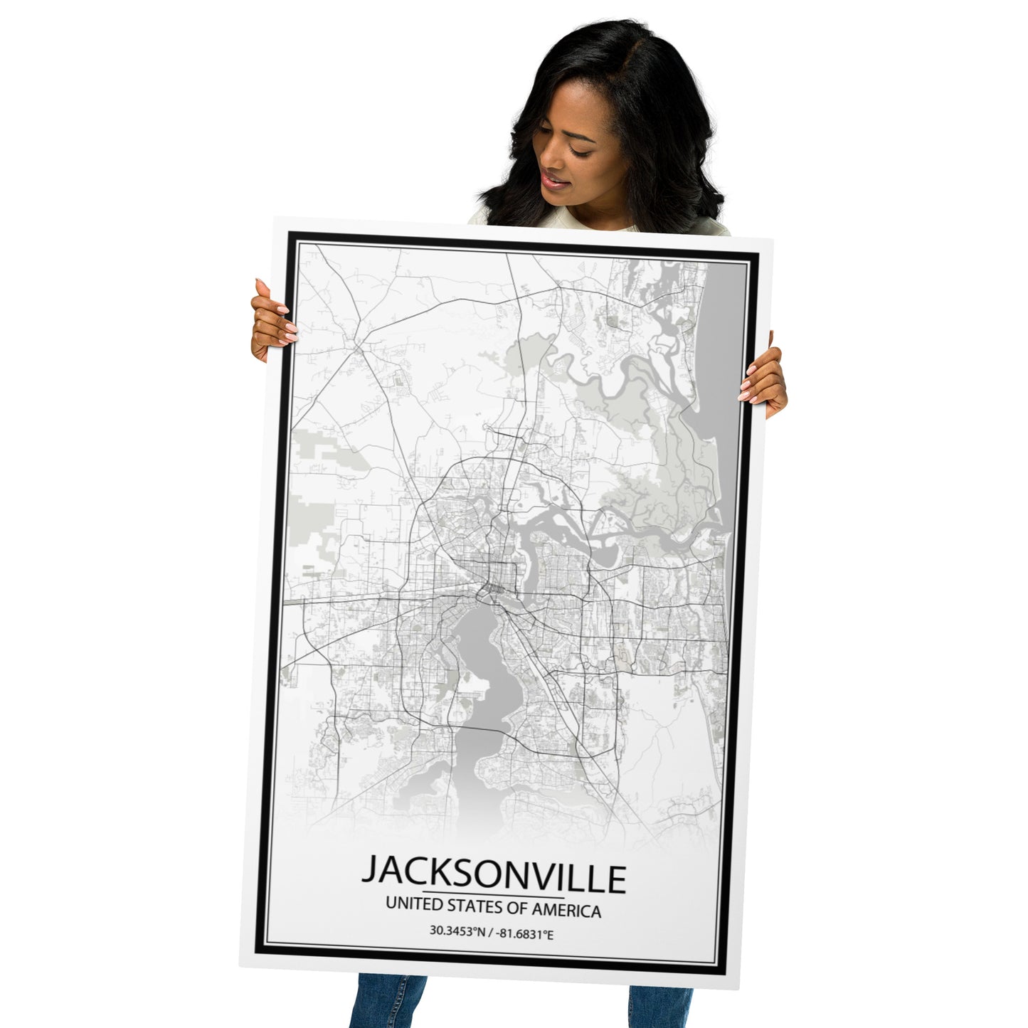 Jacksonville White Metal Map