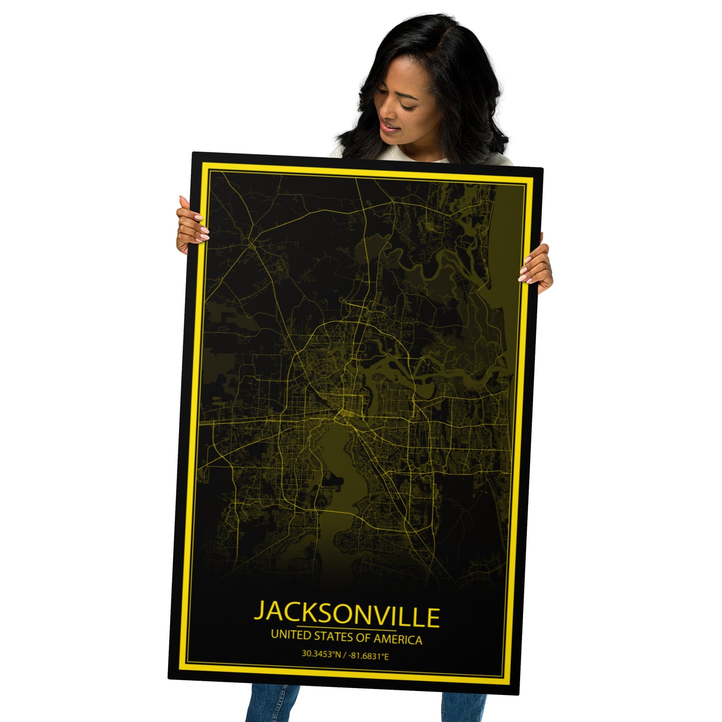 Jacksonville Black and Yellow Metal Map