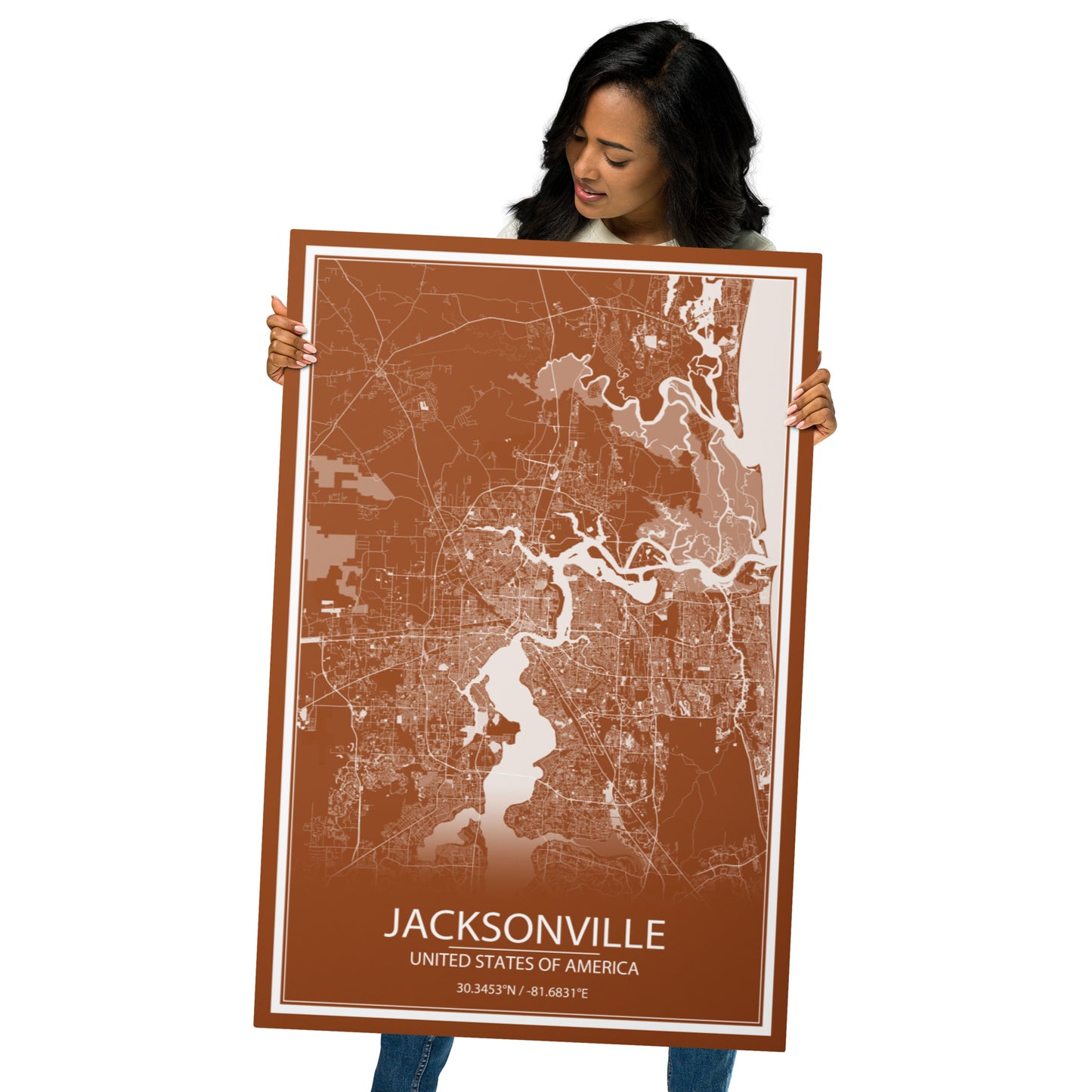 Jacksonville Brown and White Metal Map