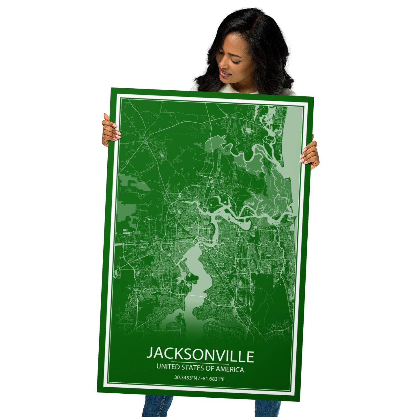 Jacksonville Green and White Metal Map