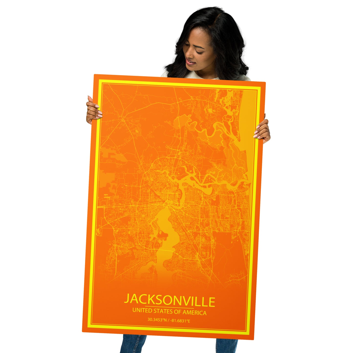 Jacksonville Orange and Yellow Metal Map