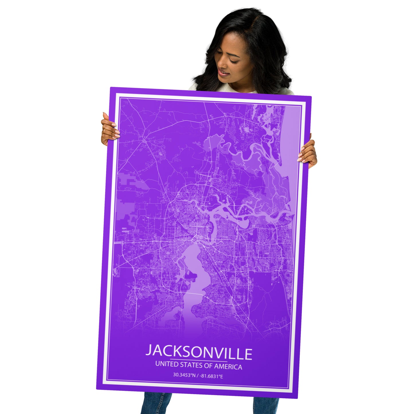 Jacksonville Purple and White Metal Map