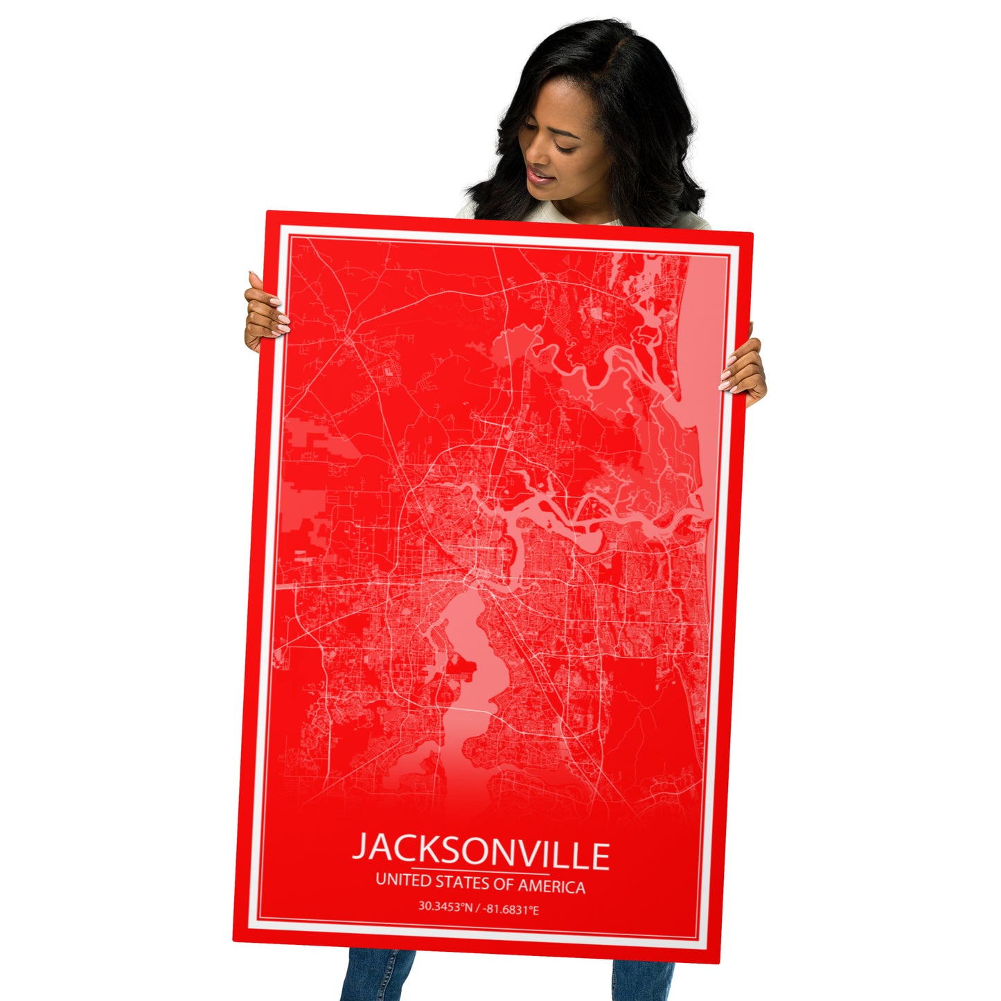 Jacksonville Red and White Metal Map