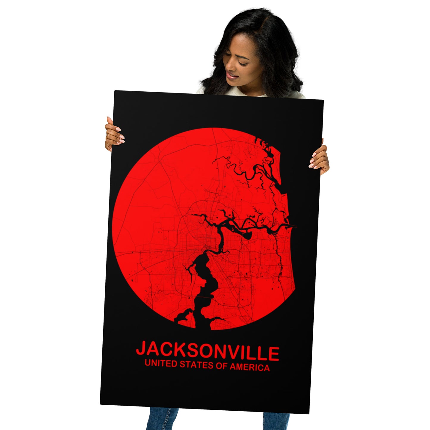 Jacksonville Circular Red Metal Map