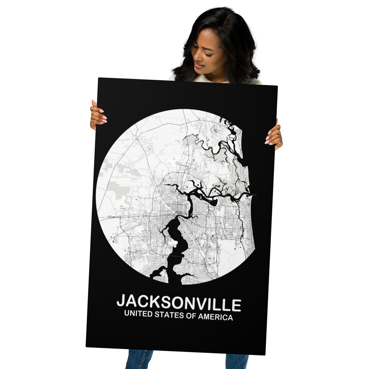 Jacksonville Circular White Metal Map