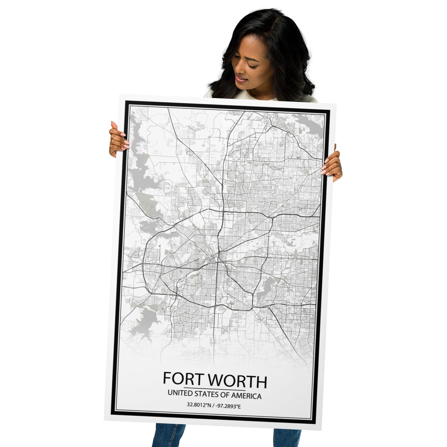 Fort Worth White Metal Map