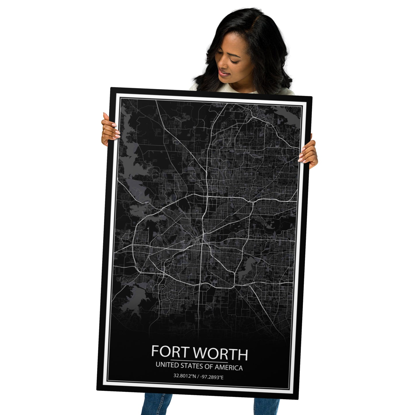 Fort Worth Black Metal Map