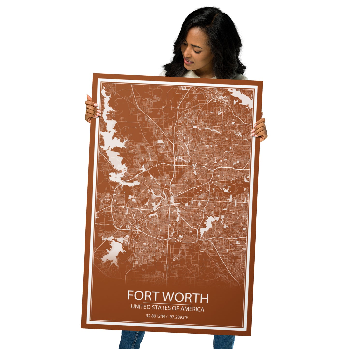 Fort Worth Brown and White Metal Map