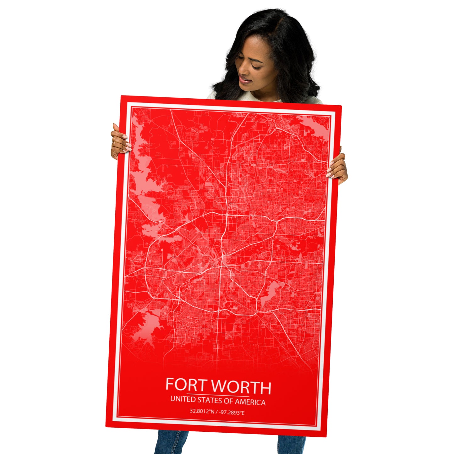 Fort Worth Red and White Metal Map