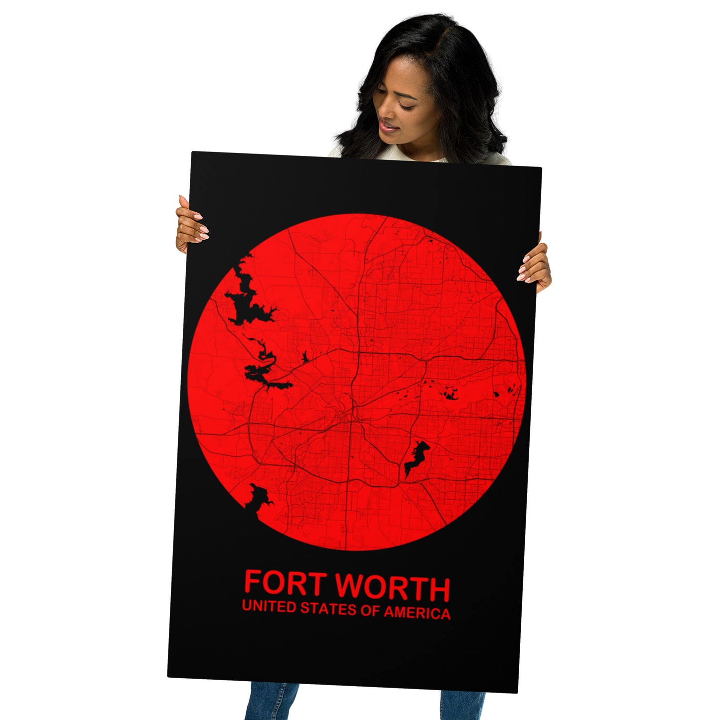 Fort Worth Circular Red Metal Map