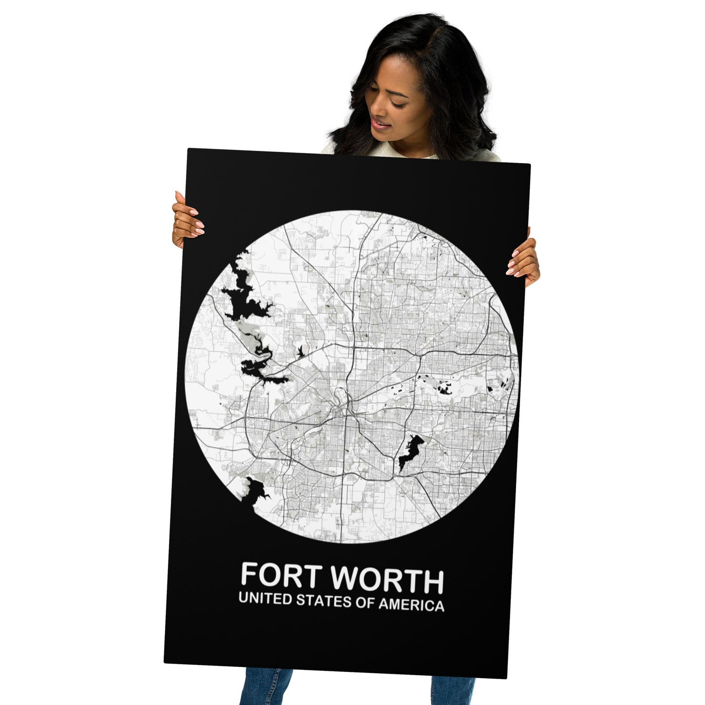 Fort Worth Circular White Metal Map