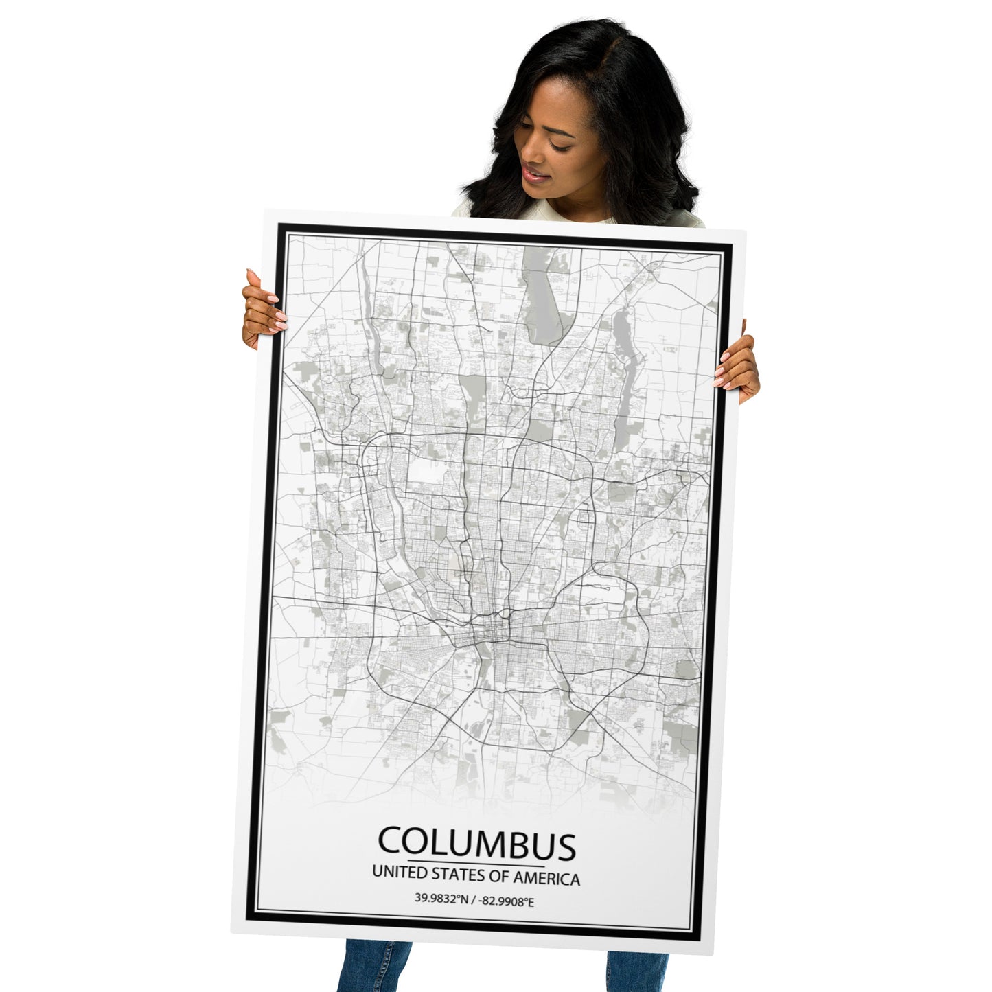 Columbus White Metal Map