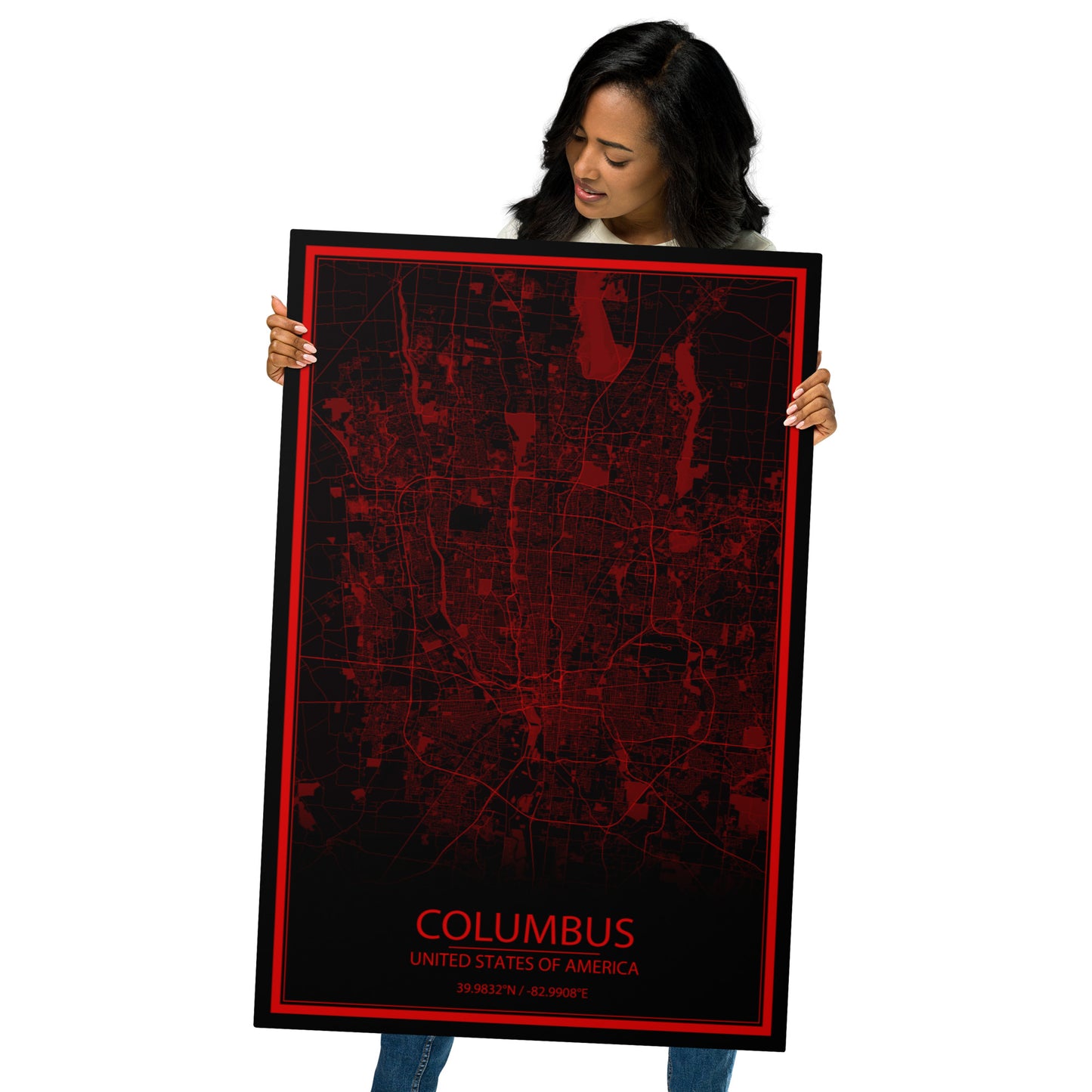 Columbus Black and Red Metal Map