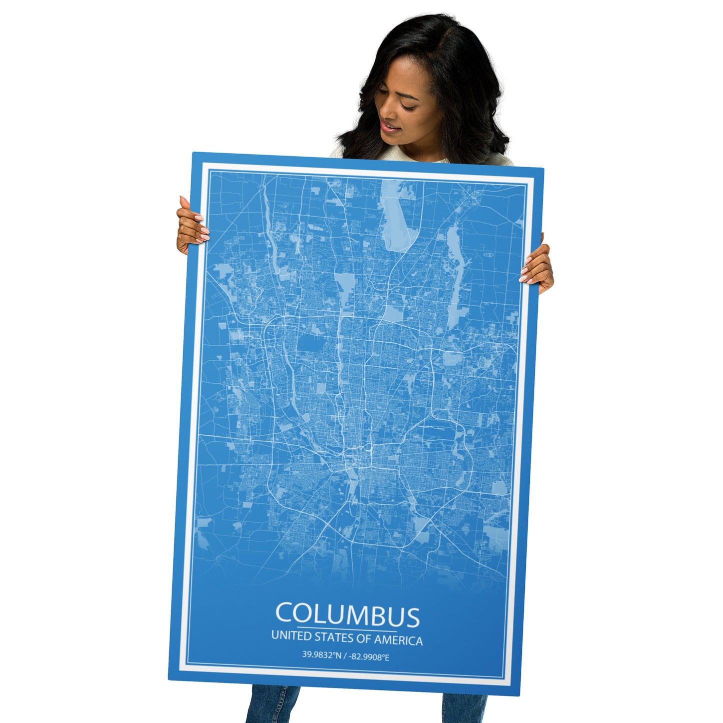 Columbus Blue and White Metal Map