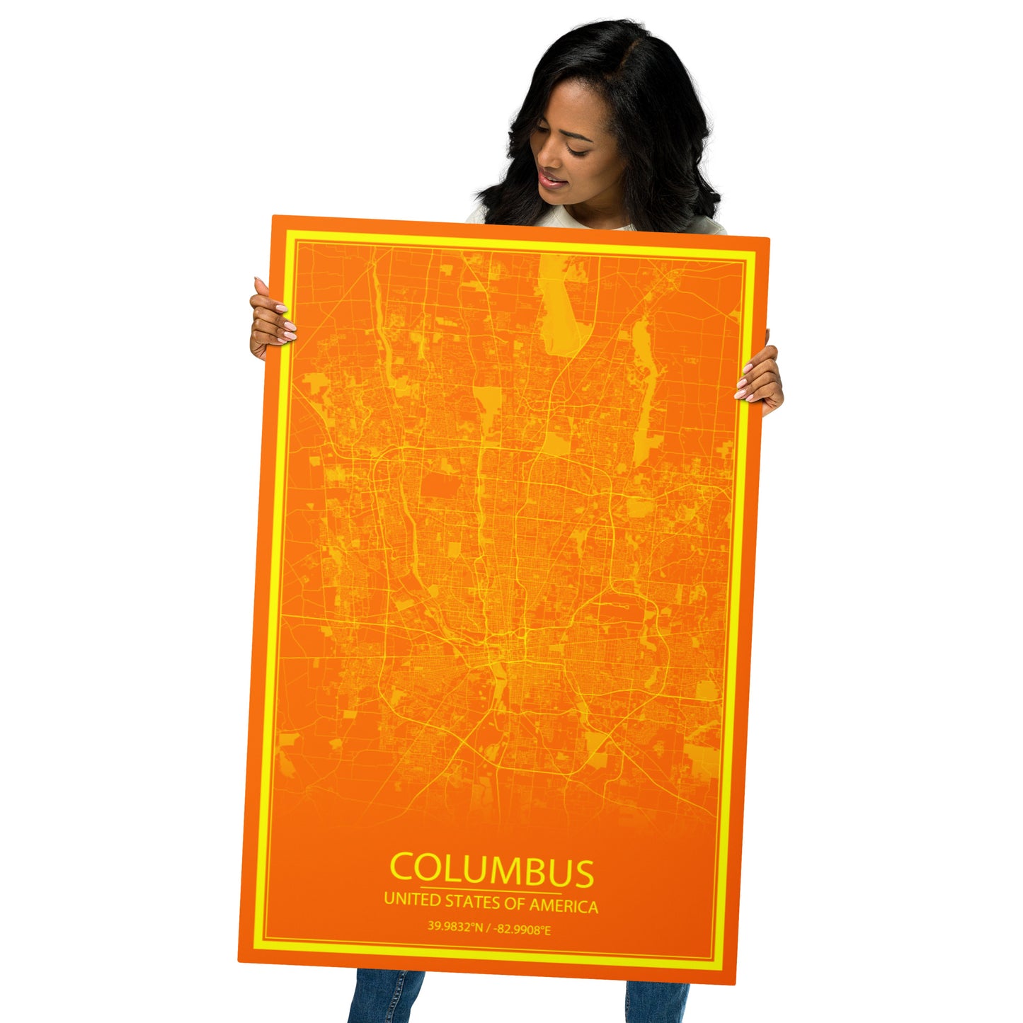 Columbus Orange and Yellow Metal Map