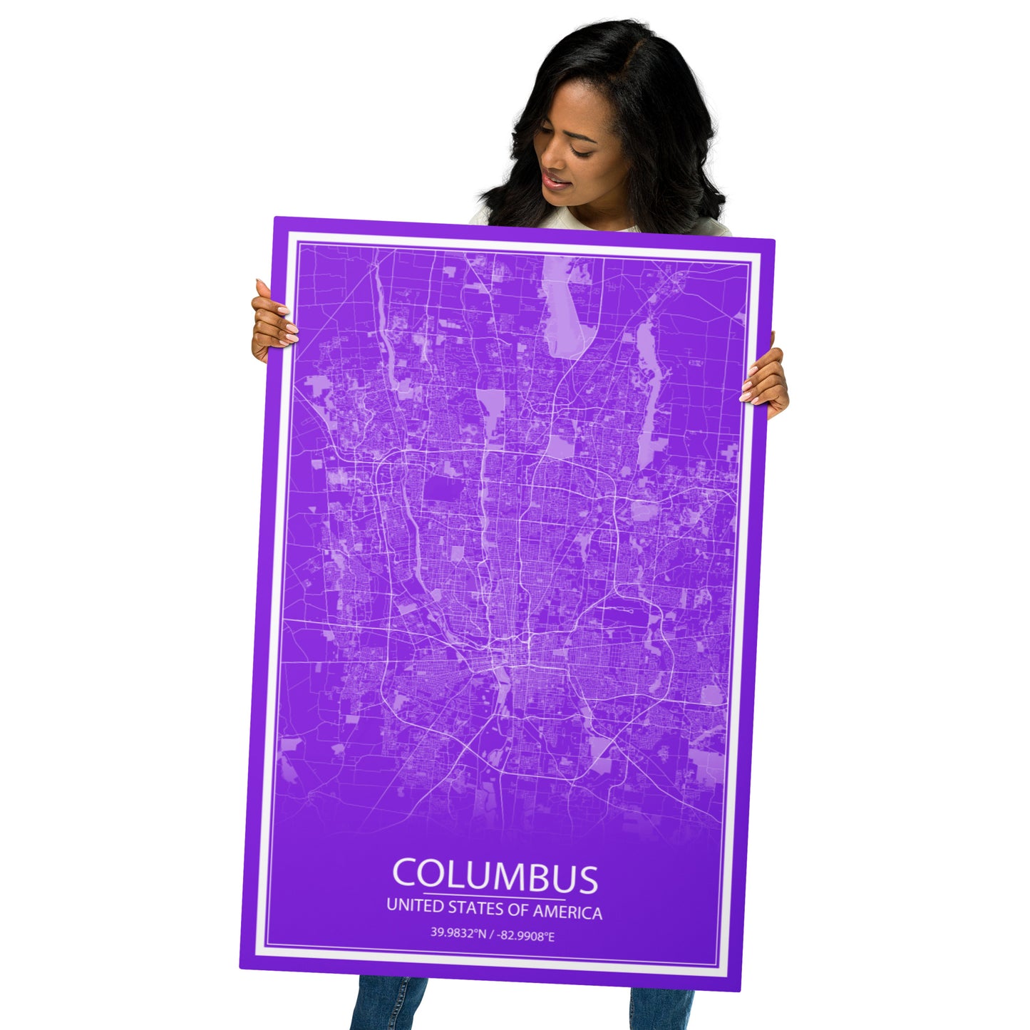 Columbus Purple and White Metal Map