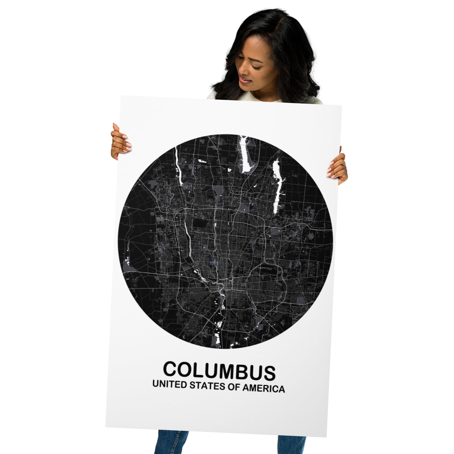 Columbus Circular Black Metal Map