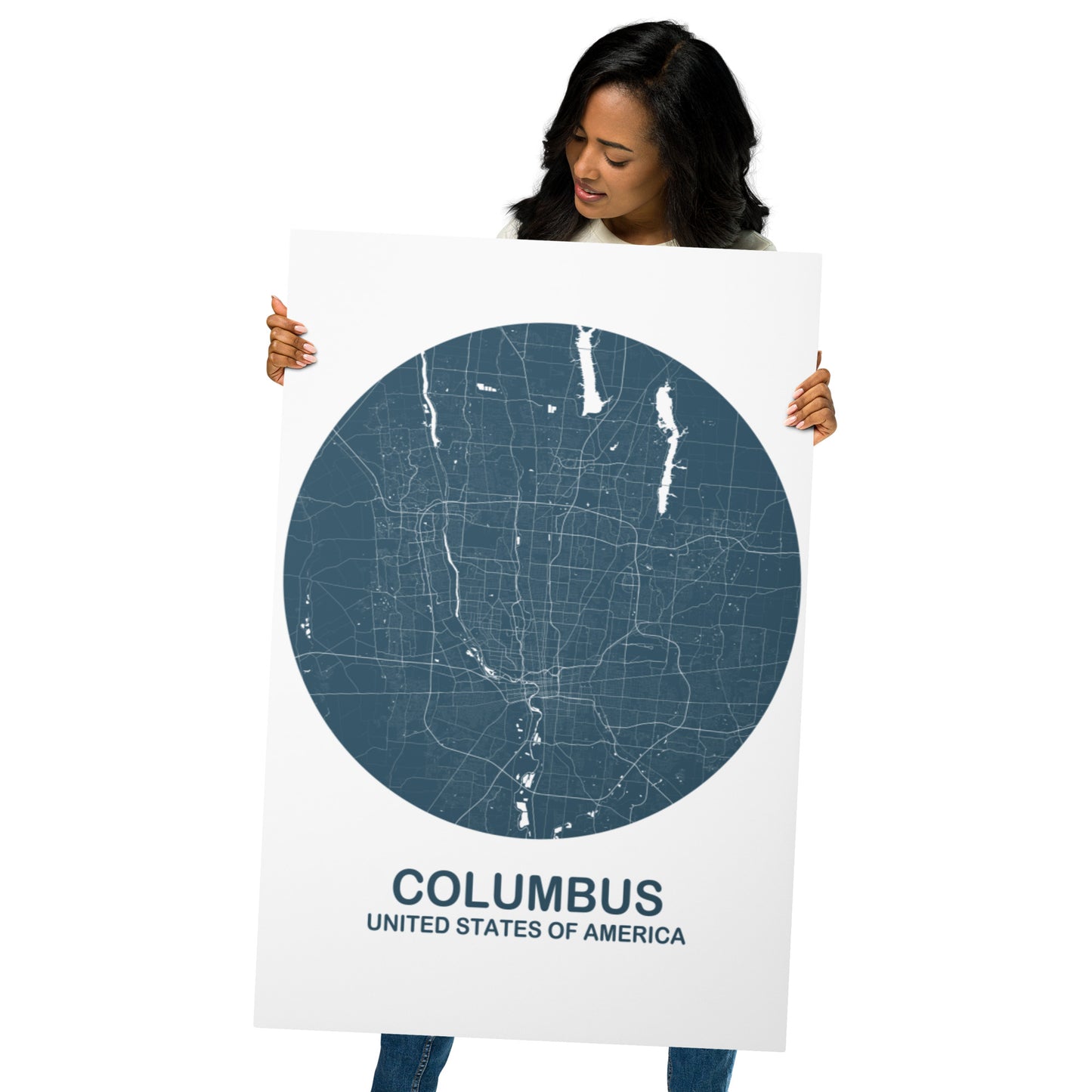 Columbus Circular Blue Metal Map